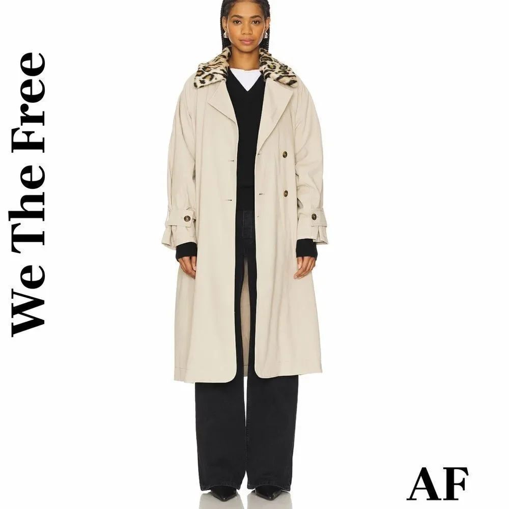 We The Free Need It Trench Coat with Leopard Collar New French Oak